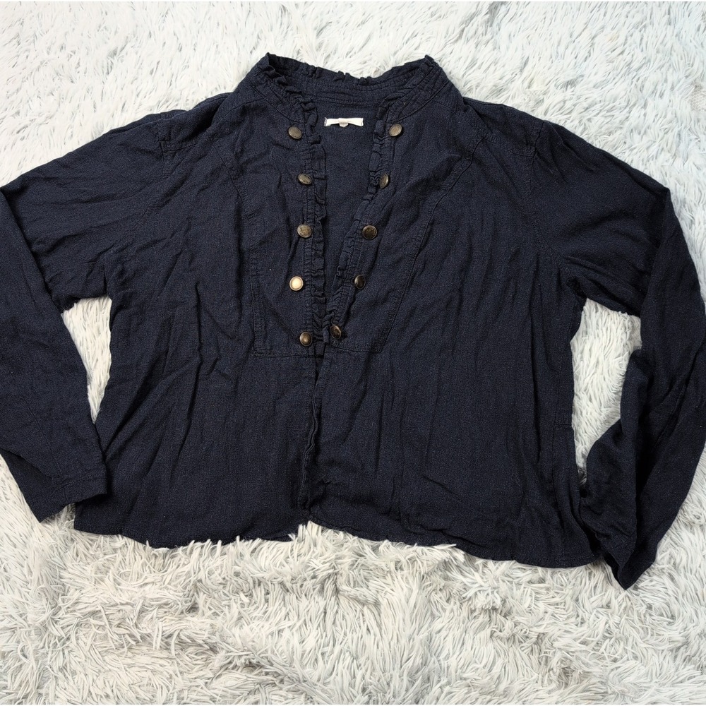 Maurices Shirt Womens Plus 1X Blue Linen Blend Open Front Comfort Button Detail